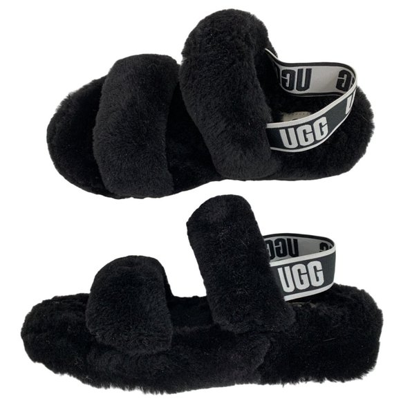 UGG Womens Fluff Oh Yeah Slide Slippers Sherpa Black Size 8 EUC $120 6806 Sling - Picture 12 of 12